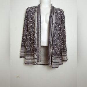 Dalia Women's Cardigan Top Boho Floral Open Front Size L Navy